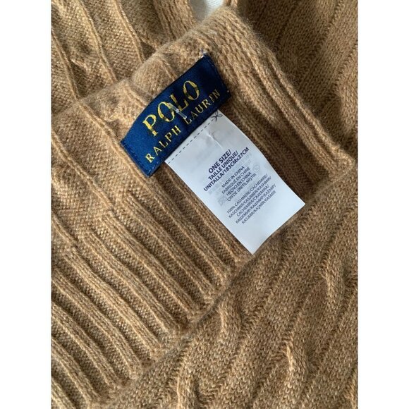 Polo Ralph Lauren Cable Knit 100% Cashmere Scarf Tan NEW without original tags - Picture 3 of 3